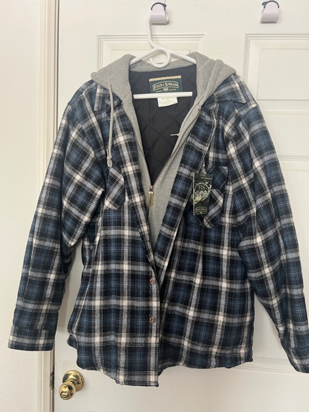 Field & Stream Navy and White Plaid Hooded Jacket